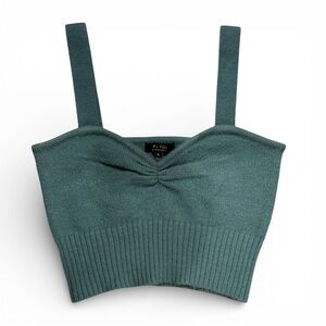 Witty Fox Teal Ribbed Knit Crop Tank Ruched Sweetheart Top M